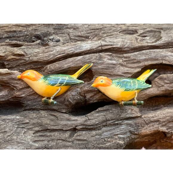 Vintage Hand Carved Takahashi Western Tanager Bird Set Read FULL DESCR. - Picture 1 of 7